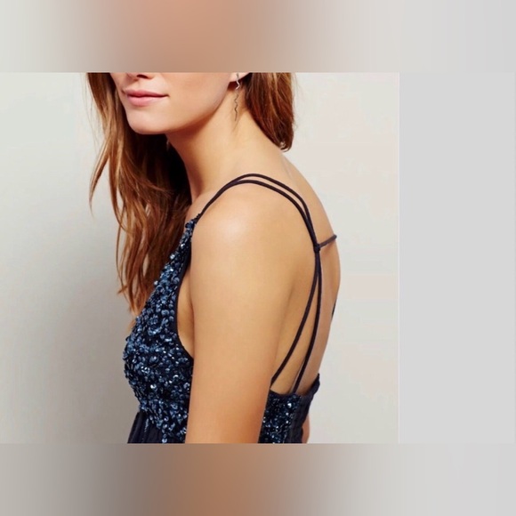 Free People Glitter Girl Blue Slip Dress Medium Sequins - Picture 5 of 14